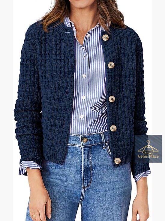 Sweaters - Open Front Cardigan Sweater Long Sleeve Button Down Knit Jacket